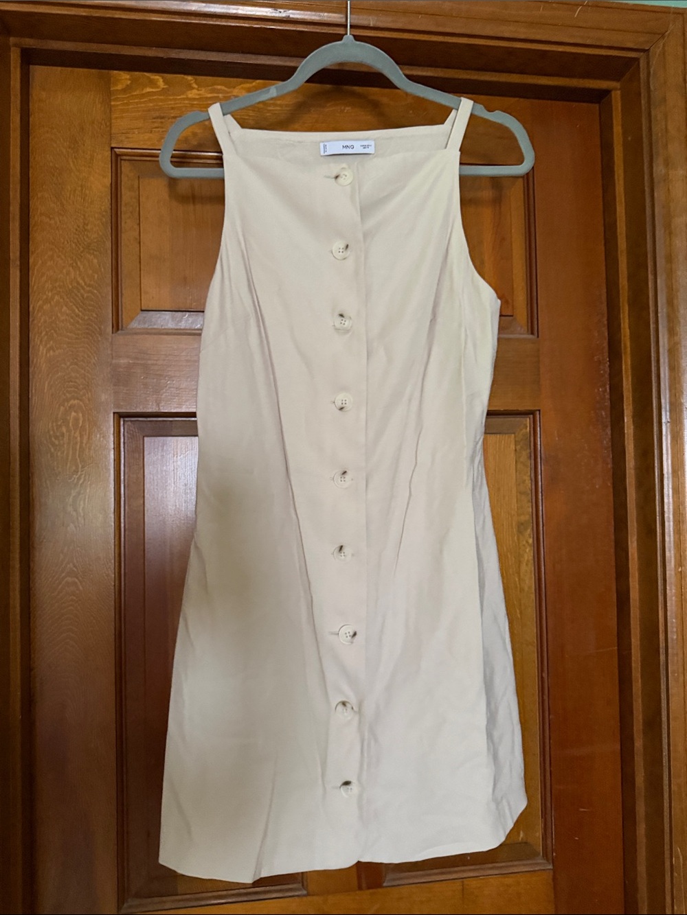 Beige Button-Front Mini Dress